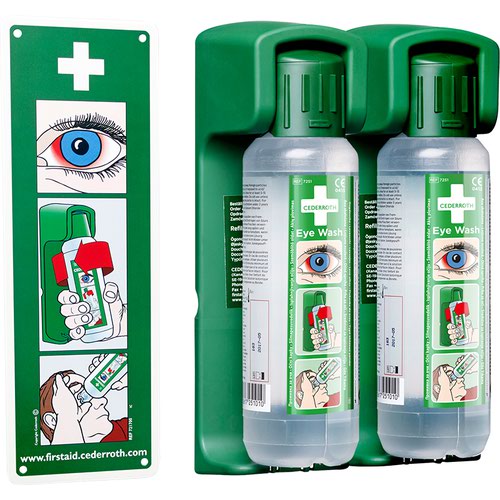 Cederroth Eye Wash, 2 x 500ml, with Brackets and Instruction Sign