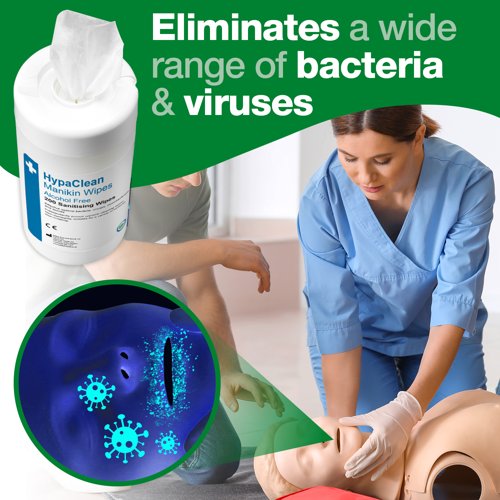 HypaClean Manikin Wipes Tub of 150 Sheets 130x130mm