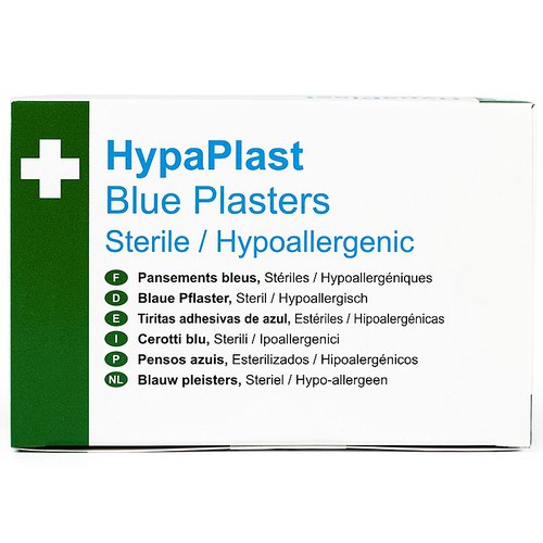HypaPlast Blue Visually Detectable Plaster Assorted Sizes (Pack 100) - D6010 12312FA Buy online at Office 5Star or contact us Tel 01594 810081 for assistance