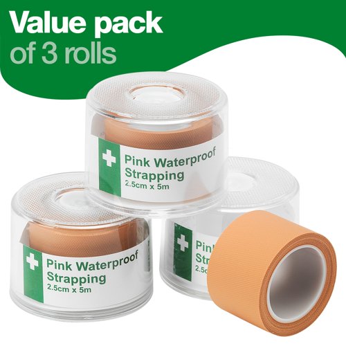 HypaPlast Pink Waterproof Strapping Tape PK3 2.5cm x 5m