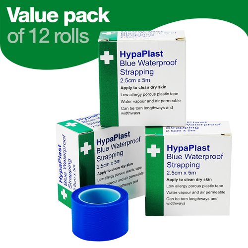 HypaPlast Blue Waterproof Strapping Tape (3 Pack) 2.5cm x 5m