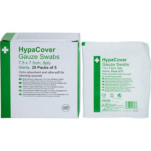 HypaCover Gauze Swabs Sterile, PK20, 7.5cm x 7.5cm