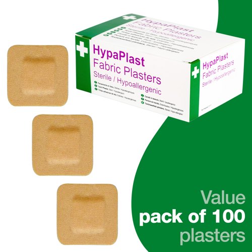 HypaPlast Fabric Plasters 100 Sterile 3.8cm x 3.8cm PK100