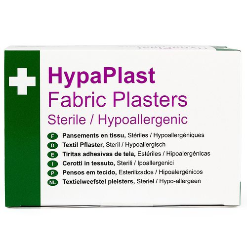11283FA | HypaPlast Fabric Plasters are ideal for treating minor wounds such as cuts and scrapes. Available in assorted sizes for easy use on a variety of injuries, these hypoallergenic plasters deliver sterile protection for wounds, wherever you might need it. Each plaster is individually wrapped to ensure they are hygienic and safe for use. These high quality first aid supplies are made from a comfortable stretch fabric to conform easily to body parts, ensuring that they are very comfortable to wear. They are also breathable, to help maintain comfort and aid in the healing process.These fabric plasters are a great value wound dressing, and are ideal first aid supplies for your workplace, school, or home. The Assorted Pack of 100 contains an assortment of 100 plasters in 5 different shapes.