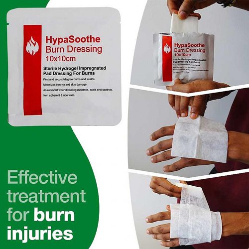 HypaSoothe Burn Dressing 10 x 10cm Sterile Hydrogel Impregnated Pad Dressing - D8160 Safety First Aid Group