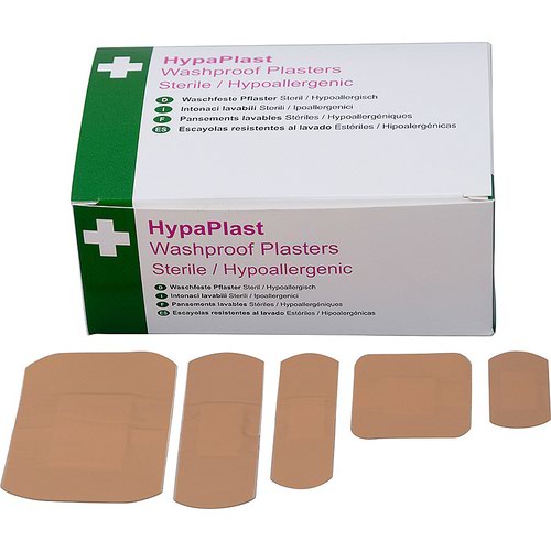 11290FA | Assorted Pink Washproof Plasters include five different plaster sizes to provide dressings for a wide range of possible injuries. Each plaster is individually wrapped to ensure they are hygienic and sanitary for use. HypaPlast Pink Washproof Plasters are a cost effective option but do not compromise on quality as a result. With good adhesion to skin, delivering hypoallergenic, sterile protection for wounds, HypaPlast Washproof Plasters are an essential item for first aid kits, whether at work, school or home. They are vital for the treatment of wounds, cuts and other minor injuries that do not require a full dressing