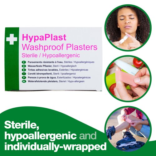 HypaPlast Pink Washproof Plasters Sterile and HypoAllergenic Assorted Sizes (Pack 100) - D9010