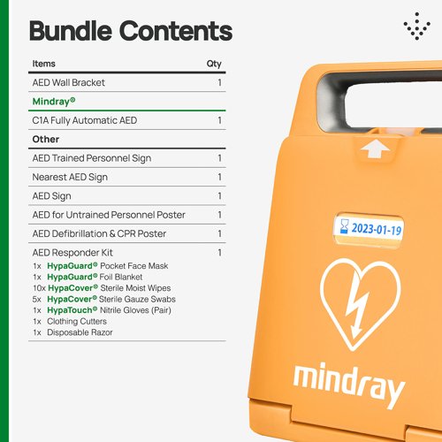 Mindray C1A Fully Automatic AED Bundle with Wall Bracket