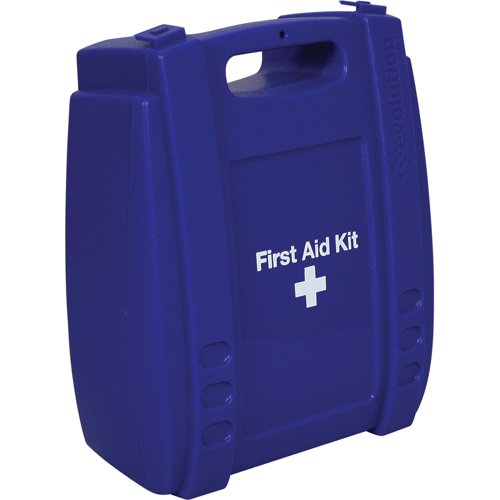 12340FA | The Evolution British Standard Compliant Catering First Aid Kit complies with British Standard requirements for food industry environments, providing premium quality content stocked in a long-lasting case. This first aid kit is supplied fully stocked and varies in size (small, medium and large) depending on your organisation’s needs. The first aid kit includes blue washproof plasters and blue adhesive tape, essential in any food handling environment to safeguard food hygiene. The design of the first aid case makes it easy to transport to a casualty. Brackets (not included) can be added to the first aid kit for a better, easier storage of the first aid kit.