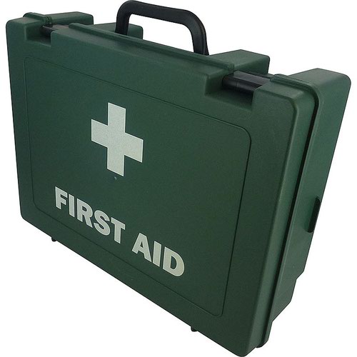 13607FA | The 21-50 Person Workplace First Aid Kit is a great value first aid kit, fully compliant and up to date with all HSE regulations. It is supplied in a lightweight, easily accessible green box with locking clips. The easily portable hard case is clearly marked with a white cross and ”First Aid”, ensuring that it is visible and accessible when required.Contents:1 x First Aid Guidance Leaflet60 x HypaPlast Washproof Plasters6 x HypaCover Eye Dressings6 x HypaBand Triangular Bandages12 x HypaBand Safety Pins12 x HypaCover First Aid Dressings, 12x12cm4 x HypaCover First Aid Dressings, 18x18cm20 x HypaClean Moist Wipes5 x HypaTouch Disposable Gloves (Pair)