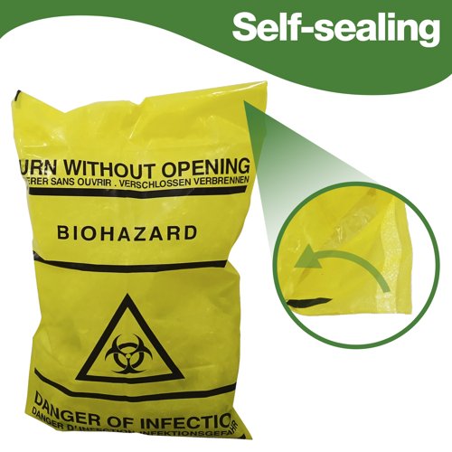 Clinical Waste Self Seal Bags 205mm x 285mm x 45lip 40mu PK50