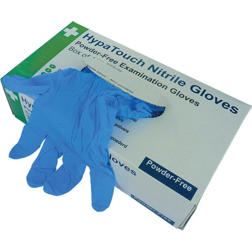 HypaTouch Nitrile Gloves Medium Blue Powder Free PK100