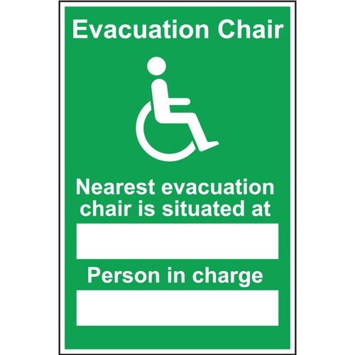 Nearest Evacuation Chair Sign Rigid, 20cm x 30cm