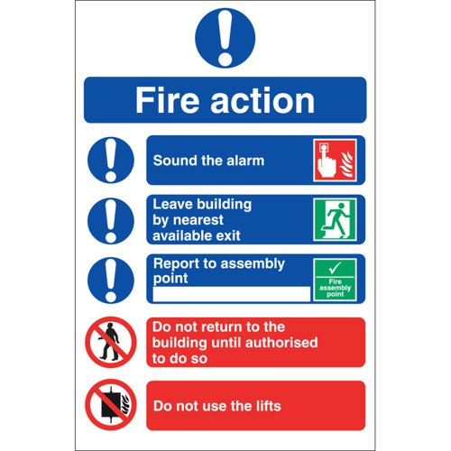 Fire Action Sign Rigid, 20cm x 30cm
