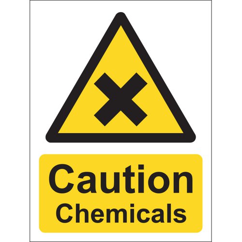 Caution Chemicals Sign Vinyl, 15cm x 20cm