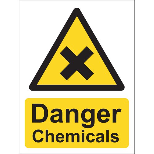 Danger Chemicals Sign Vinyl, 15cm x 20cm