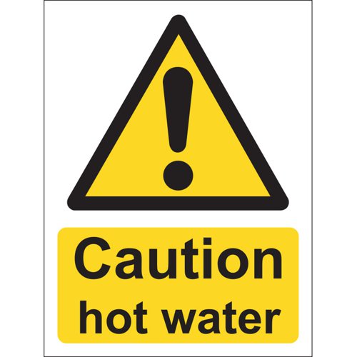 Caution Hot Water Sign Vinyl, 15cm x 20cm