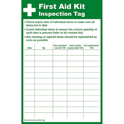 First Aid Kit Inspection Tag 130x85mm with 1x 5mm holes