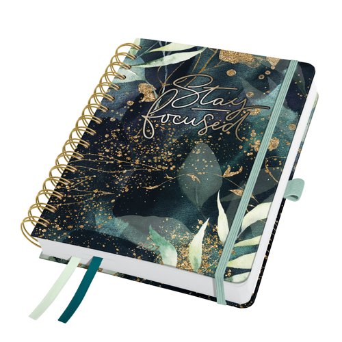 Jolie Spiral diary 2027 A5 16.80x21.50x2.80cm Glamorous Leaves black/green/gold hardcover 1 year 240 p. 120 gsm 