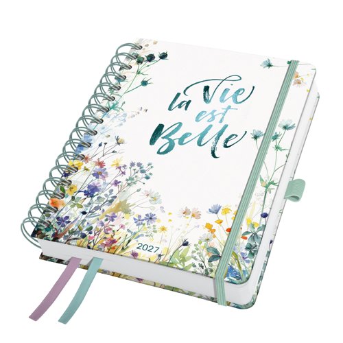 Jolie Spiral diary 2027 A5 16.80x21.50x2.80cm Summer Tangle petrol green/purple/yellow/blue hardcover 1 year 240 p. 120 gsm 