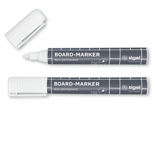 Sigel Glassboard markers round nib 2-3mm White Pk2