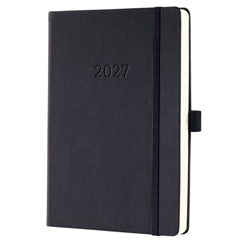 Conceptum Daily planner 2027 A5 14.80x21.30x3cm black hardcover 1 year 400 p. 80 gsm FSC-certified 1 page = 1 day elastic fastener pen loop 1 archive 