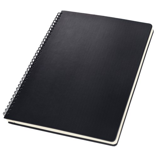 Conceptum spiral notepad black lined. Hardcover jacket with a grooved synthetic surface.