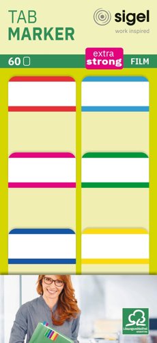 Tab markers red/magenta/blue/cyan/green/yellow 38x25mm PP 60 page markers