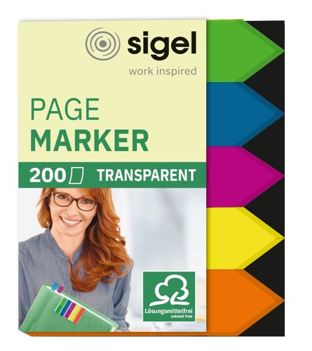 Sigel Page markers green/blue/violet/yellow/orange 45x12mm polyethylene terephthalate PET 200 page markers