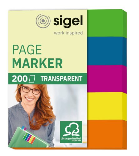 Sigel Page markers green/blue/violet/yellow/orange 50x12mm polyethylene terephthalate PET 200 page markers