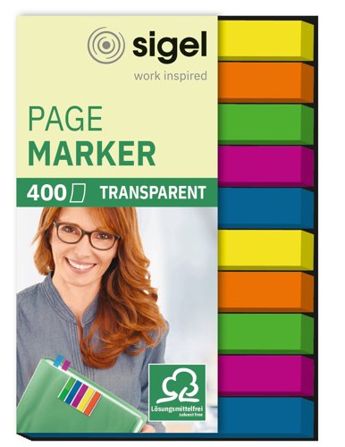 Sigel Page markers green/blue/violet/yellow/orange 50x6mm polyethylene terephthalate PET 400 page markers