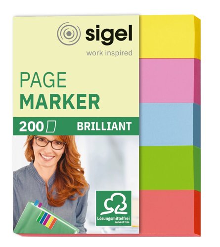 Sigel Page markers yellow/pink/blue/green/orange 50x12mm paper 200pcs