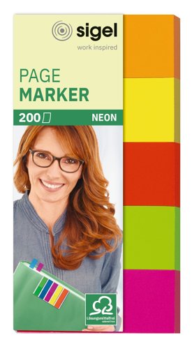 Sigel Page markers orange/yellow/red/green/pink 50x20mm paper 200 page markers