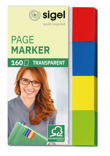 Sigel Page markers green/yellow/blue/red 50x20mm tracing paper 160 page markers
