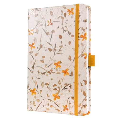 Jolie Notebook A5 13.50x20.30x1.60cm lined Bloom Yellow beige/yellow hardcover 174 p. 80 gsm FSC-certified elastic fastener pen loop Ribbon markers: 1