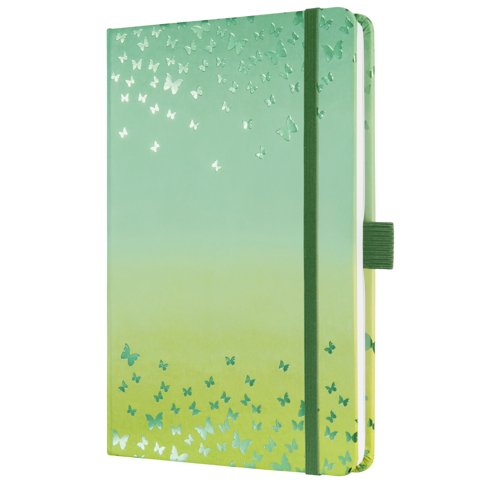Jolie Notebook A5 13.50x20.30x1.60cm lined Butterfly Confetti Lime green/yellow hardcover 174 p. 80 gsm FSC-certified elastic fastener pen loop Ribbon