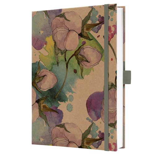 Jolie Notebook A5 15.20x20.30x1.90cm lined Pure Cottonflowers blue/purple/pink/brown/green hardcover 192 p. 100 gsm FSC-certified elastic fastener pen