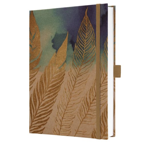 Jolie Notebook A5 15.20x20.30x1.90cm lined Pure Feathers brown/blue/gold hardcover 192 p. 100 gsm FSC-certified Ribbon markers: 1 kraft paper ECF pape