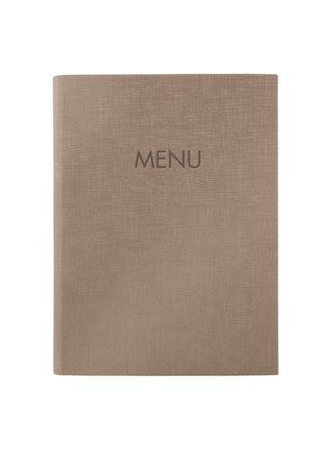 Menu folder mit blind debossing rubber binding Capacity: 8 pages A5 beige PU PP 175x245x12mm.