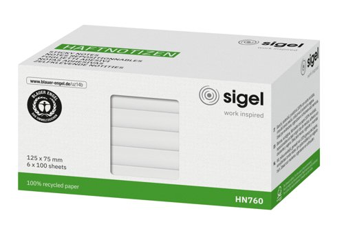 Sticky notes white 125x75mm 80 gsm recycled paper 6 pads of 100 sheets each