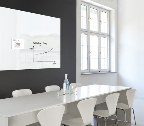 Wall Mounted Magnetic Glass Board 1500x100x18mm - Super White