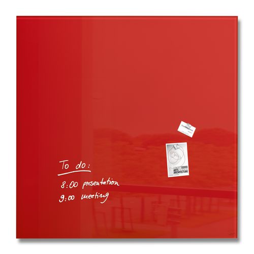 Wall Mounted Magnetic Glass Board 1000x1000x18mm - Red