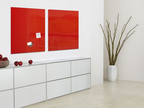 Wall Mounted Magnetic Glass Board 1000x1000x18mm - Red