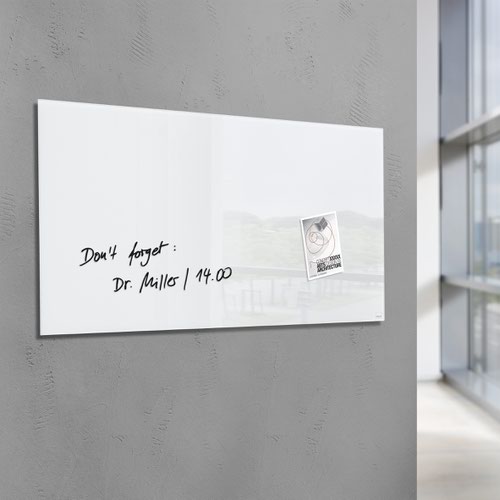 Wall Mounted Magnetic Glass Board 1300x550x15mm - Super White
