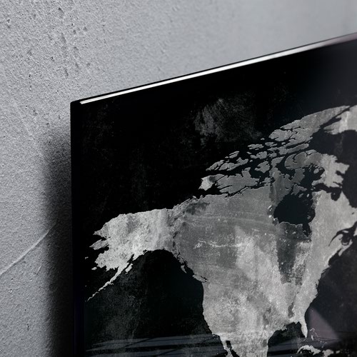 Wall Mounted Magnetic Glass Board 1300x550x18mm - World Map Design Glass Boards GL246