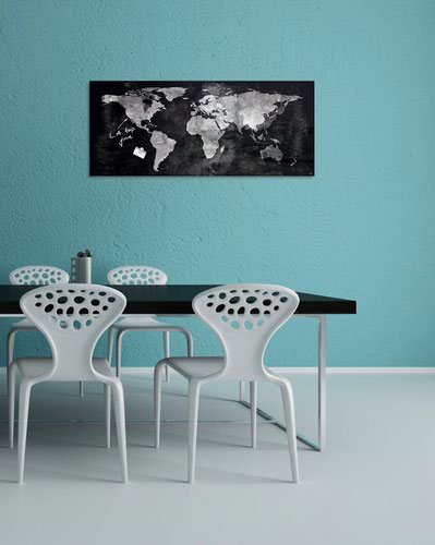 Wall Mounted Magnetic Glass Board 1300x550x18mm - World Map Design