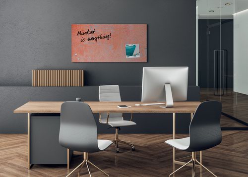 GL289 | The Artverum magnetic glass board with its writable surface is the modern alternative to a pinboard. This designer magnetic glass board adds a special decorative touch to any room. The matt magnetic glass board in the 91 x 46 cm format, Red Wall design in coral is bound to impress due to its colour brilliance and absolute sharpness of detail. The matt surface minimises glare and there is practically no reflection from any angle, even in difficult lighting conditions.Box contents: 1x Magnetic Glass Board, screws, anchors for solid walls, mounting instructions incl. drilling template, 3 extra-strong SuperDym magnets GL705 (silver, cube design)
