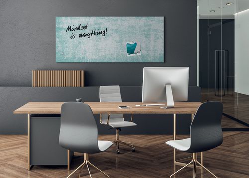 GL297 | The Artverum magnetic glass board with its writable surface is the modern alternative to a pinboard. This designer magnetic glass board adds a special decorative touch to any room. The matt magnetic glass board in the 130 x 55 cm format, Turquoise Wall design in turquoise, white is bound to impress due to its colour brilliance and absolute sharpness of detail. The matt surface minimises glare and there is practically no reflection from any angle, even in difficult lighting conditions.Box contents: 1x Magnetic Glass Board, screws, anchors for solid walls, mounting instructions incl. drilling template, 2 extra-strong SuperDym magnets GL705 (silver, cube design)