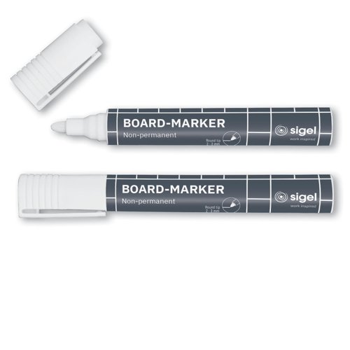 Sigel Glassboard markers round nib 2-3mm White Pk2