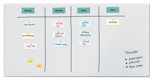 The multifunctional Artverum glass whiteboard is the ideal support for meetings and agile project work, creative brainstorming sessions and for modern work techniques. Thanks to the matt surface, there is minimal glare or reflection when photographing the magnetic glass board in the 200 x 100 cm format in super-white. This magnetic board from the international award-winning Artverum range is simply mount in portrait or landscape format with the enclosed mounting materials and can be combined with other boards with the same wall clearance of 15 mm. No greenish shimmer; pure white.